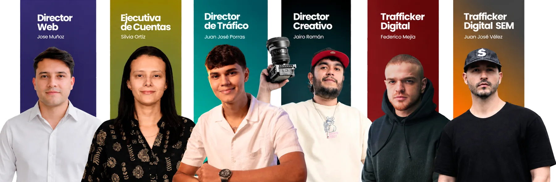 Equipo de Triopcion: dirección web, ejecutiva de cuentas, dirección de tráfico, dirección creativa y traffickers digitales