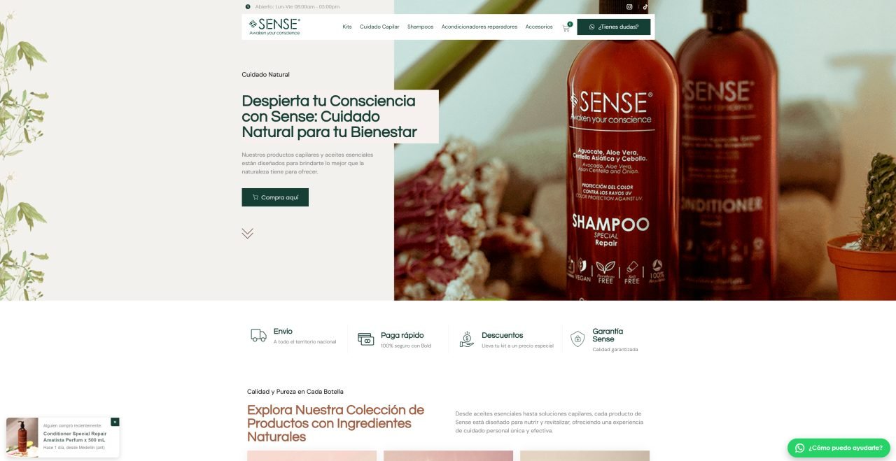 Sense Personal Care — sitio web desarrollado por Triopcion